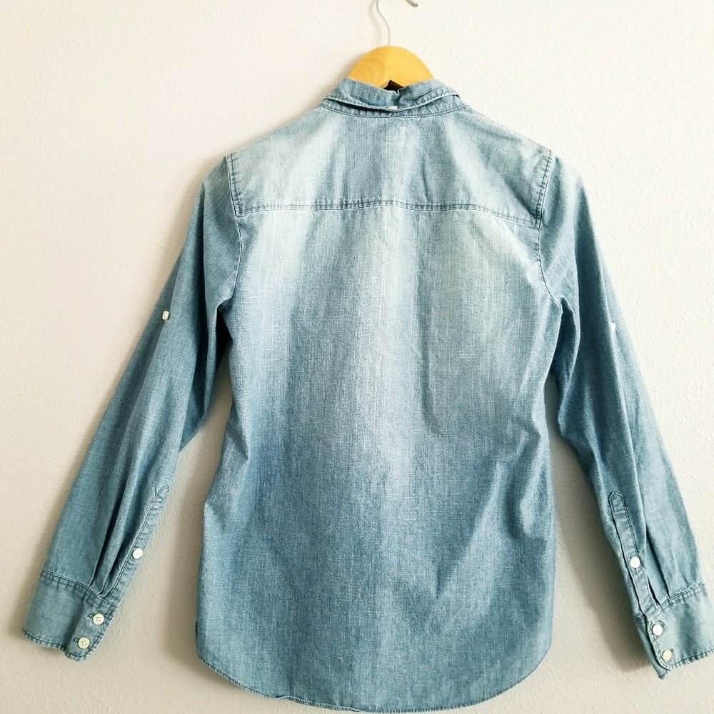 J Crew Button Chambray Shirt Blue Long Sleeve Top - Picture 2 of 7